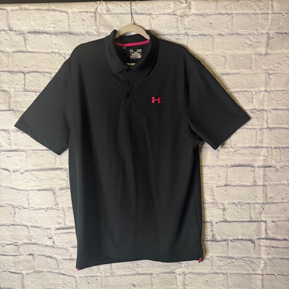Under Armour Mens XL Shirt Heat Gear Black Hot Pink